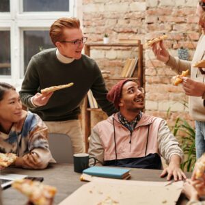 Office team filled with joy